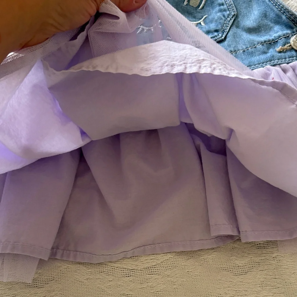 OshKosh B’gosh Denim and Lavender Unison Tulle Kids Dress Gently Loved 2t